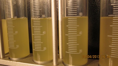 flow testing results after ultrasonic fuel injector cleaning service.  injectors are now flowing with 2 percent of each other.